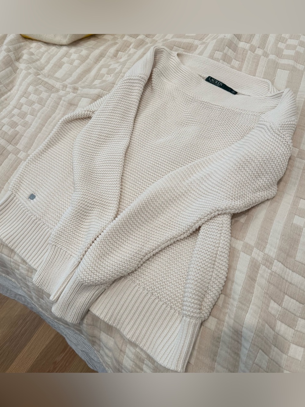 Lauren by Ralph Lauren Cream Boatneck Cotton Sweater size L